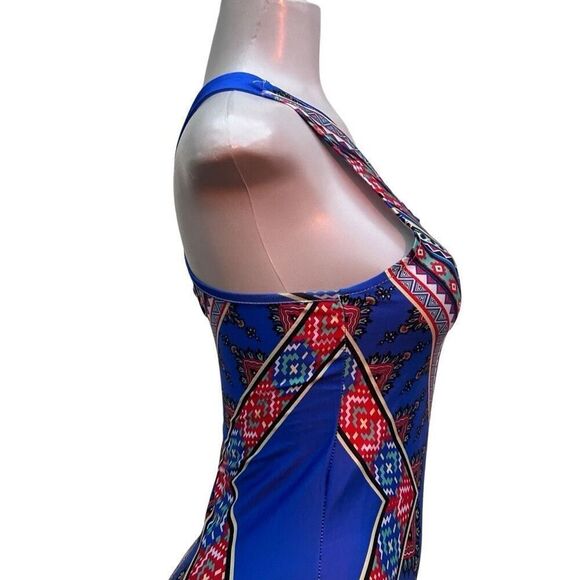 Boho Tribal Maxi Dress Women's S/M Multi Geometric V-neck Sleeveless Racerback - Picture 5 of 12